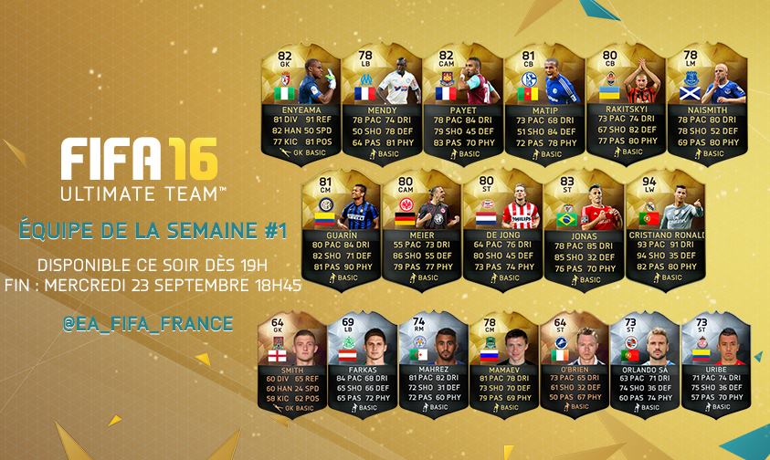Lire la suite à propos de l’article FUT 16 Equipe de la semaine 1 TOTW